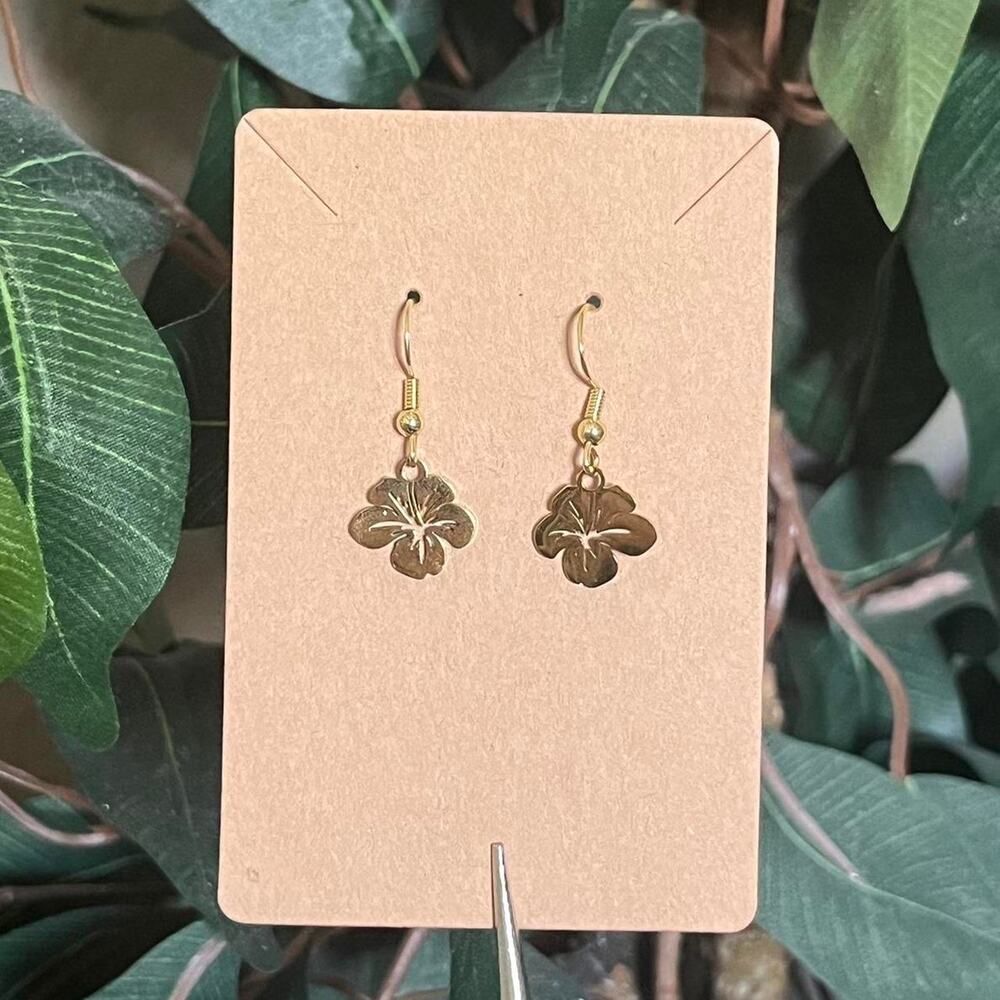Hibiscus Flower Summer Beach Gold Dainty Dangle Earrings
